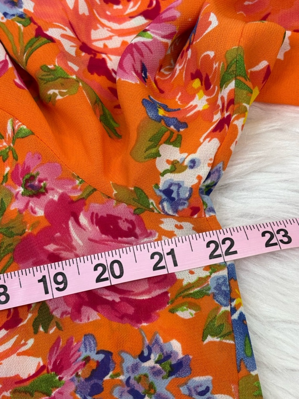 CHAPS Women’s Large Orange Floral Print Blouse Tie‎ Neck Woven Fabric Small Flaw - Picture 15 of 16